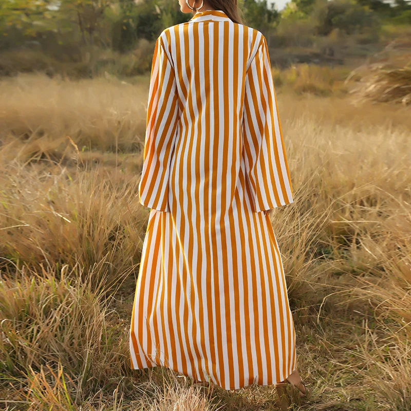 

Mossha Striped bikini Long sleeve beach dress women 2020 Summer beach wear V-neck button swimsuit female cover-ups kimono new