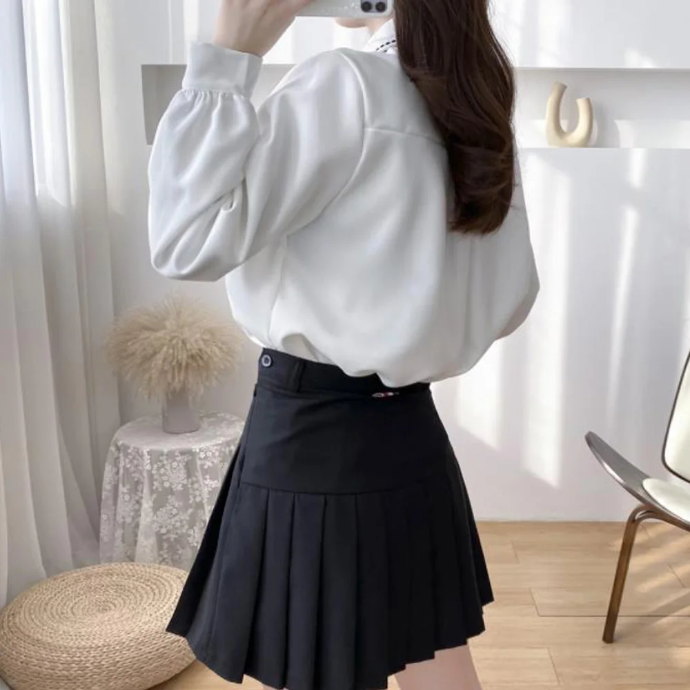 

Fashion Summer Woman Blouses Sweet Loose Casual Bow Knot Button Lapel Girl Long Sleeve Shirt Top Blouse Female Clothing