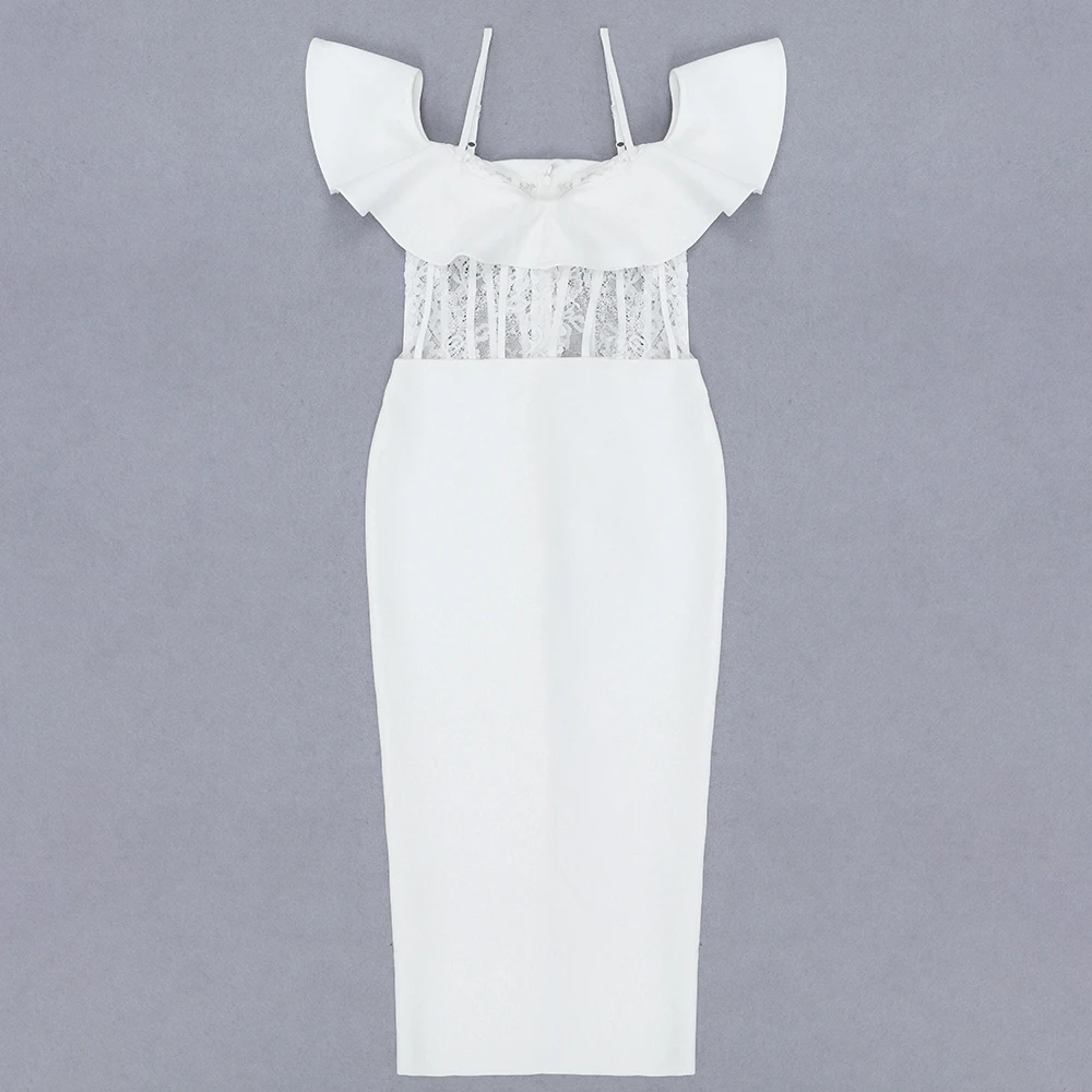 Женское осеннее сексуальное кружевное Белое Облегающее Бандажное платье миди с