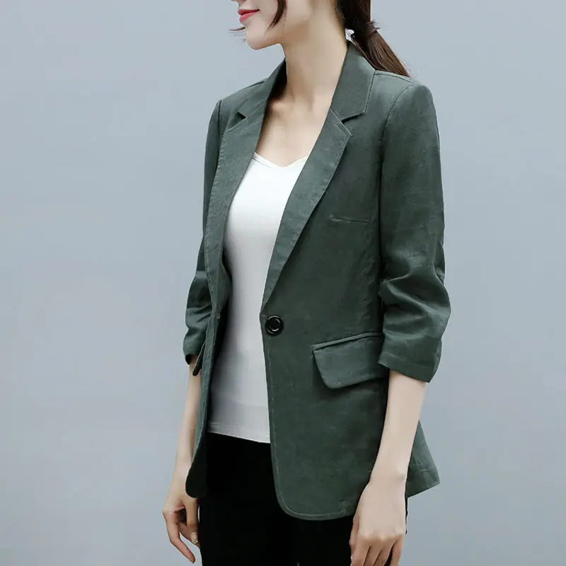 

2020 New Korean Slim Fit Casual Women's Cotton and Linen Suit Jacket 3/4 Sleeves Linen Suit Female Spring Autumn Blazer Top r486