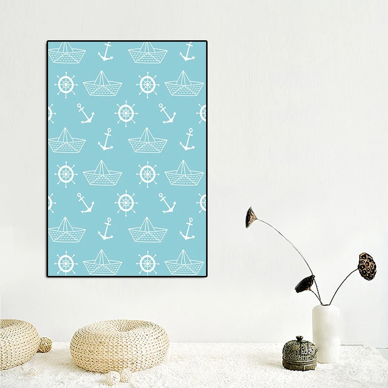 Скандинавский современный стиль Лодка Якорь Морская волна холст картина