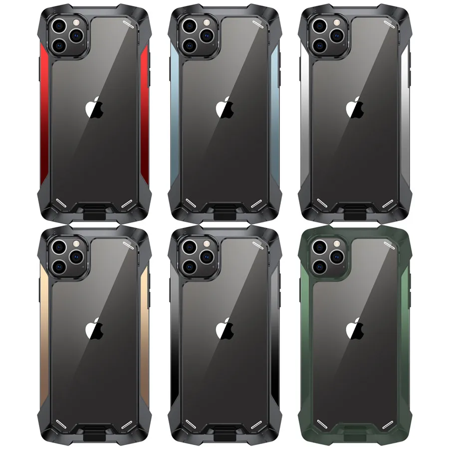 

Shockproof Silicone Airbag Phone For iPhone 12 Mini 11 Pro MAX Metal TPU Acrylic Back Cover Cases