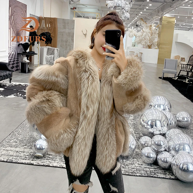ZDFURS* женский норковый мех с лисьим мехом, пальто, зимняя женская мода jexxi высокое качество, смешанный мех норки, роскошный мех