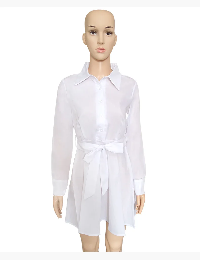 

Skirt Dress Spring and Summer 2021 New Popular Dress Foreign Trade Lapel Cardigan Lace Up Long Sleeve Dress Beautiful Clothes