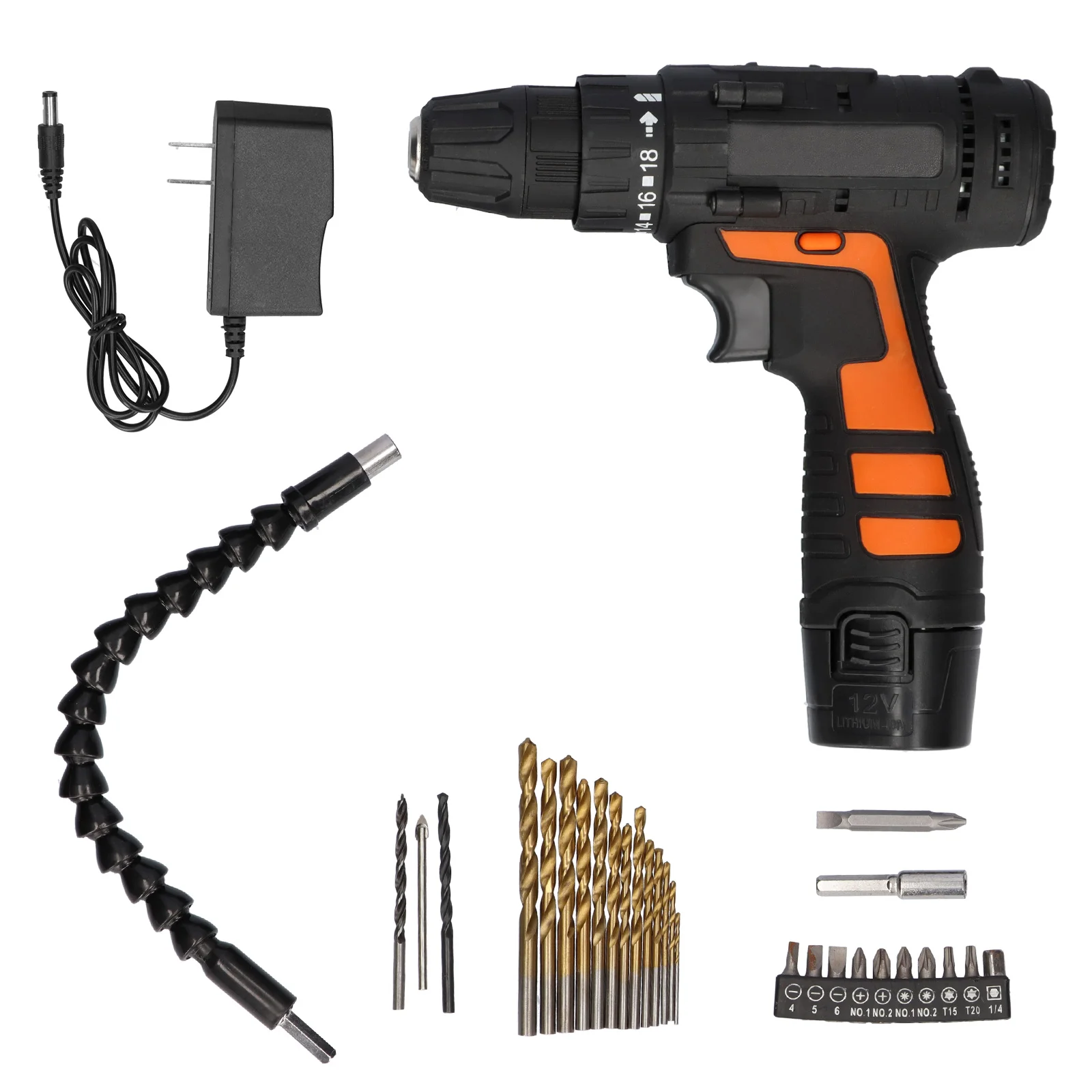 

30PC 12V Cordless Electric Screwdriver Rechargeable Battery Drill Set Twistable Handle LED Work Light Power Tool Multifunctional