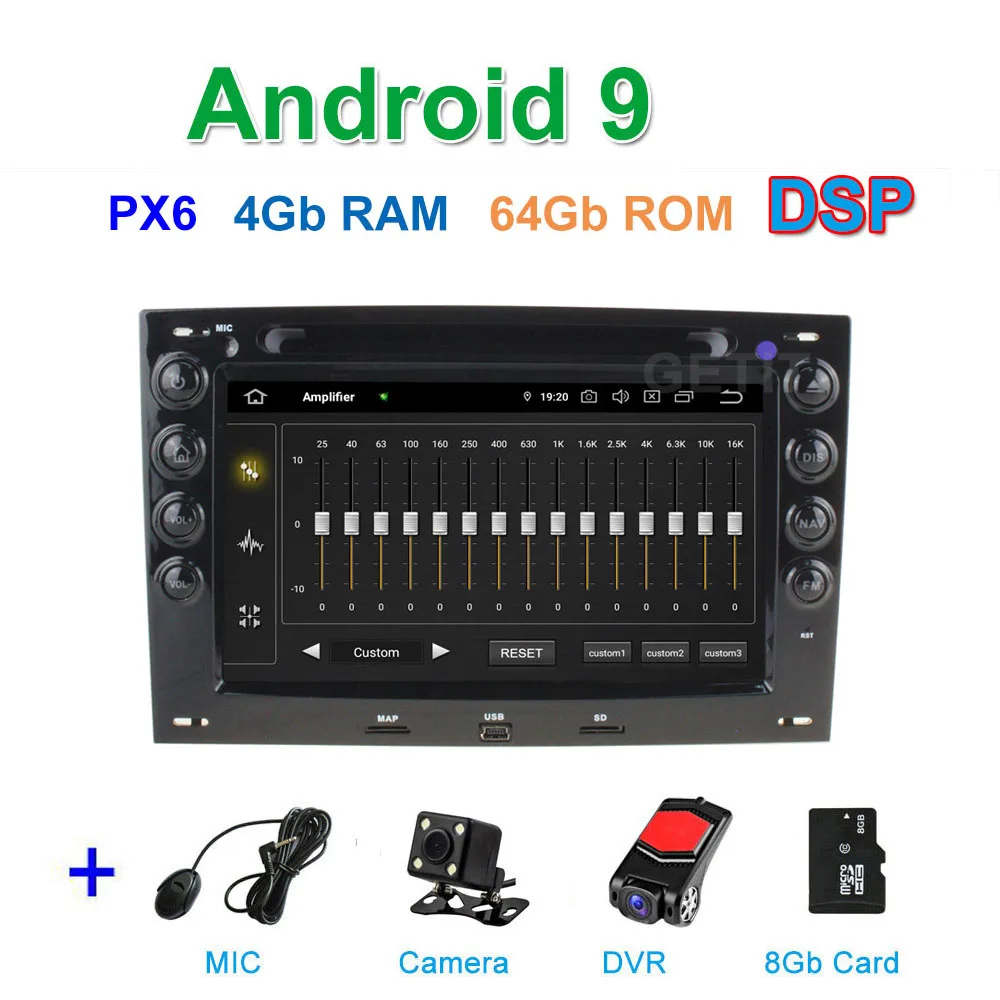 PX6 4G CAM DVR SD DSP 64G PX6 Android 9 автомобильный DVD видео стерео радио плеер gps навигация для Renault Megane 2 2003-2008 - Цвет: PX6 4G CAM DVR SD