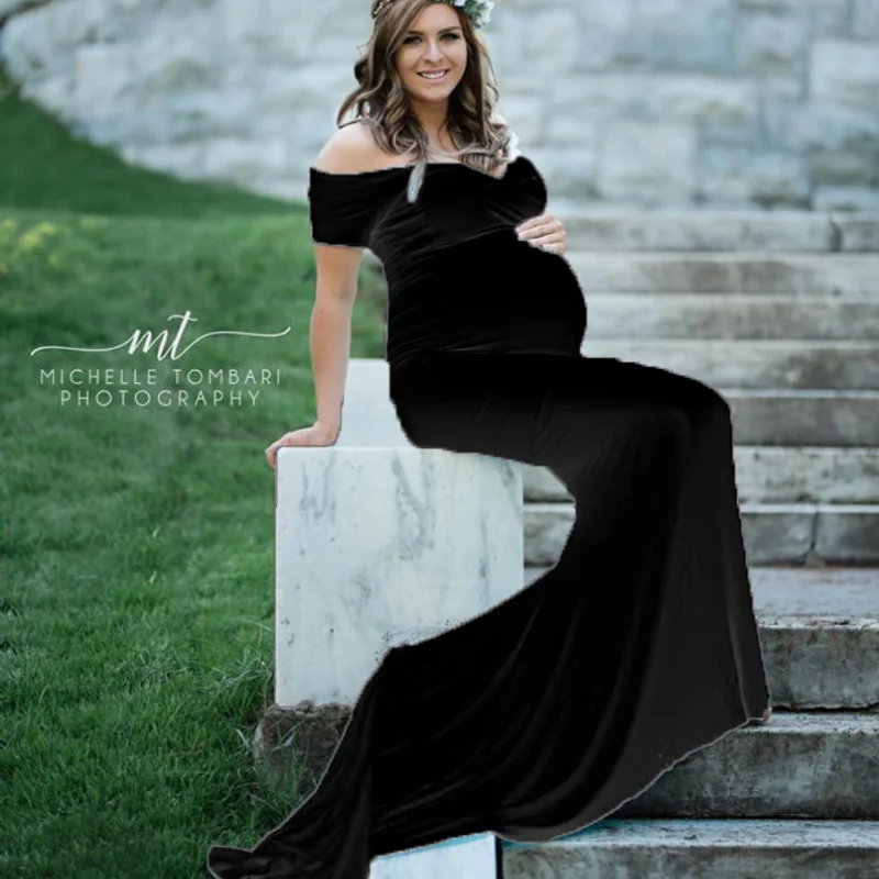 

Sexy strapless maternity dress photography props long skirt pregnant women Christmas dress elegant long skirt photo shoot