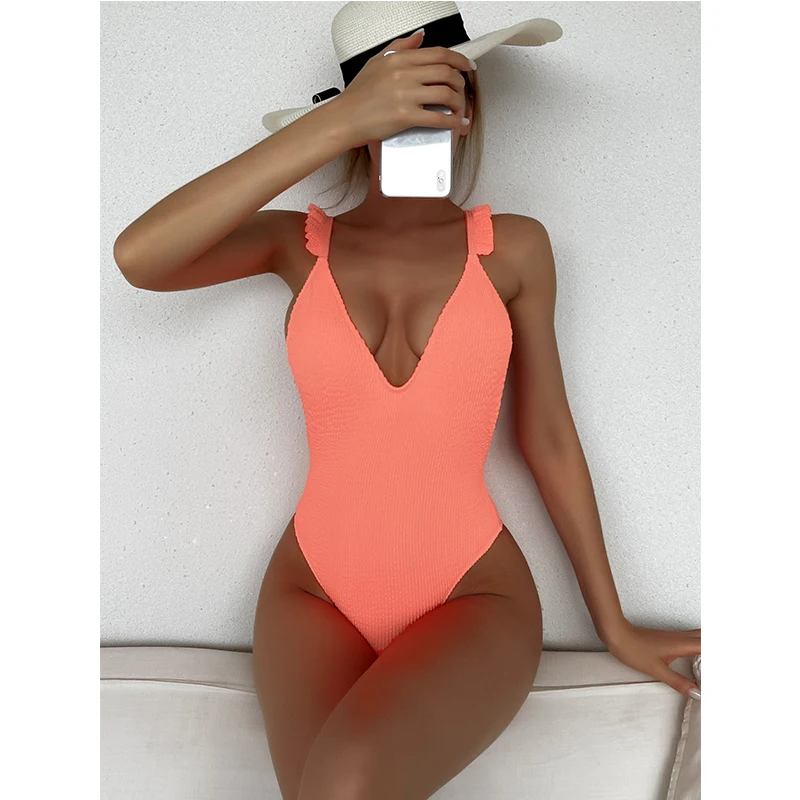 

COOBBU Sexy Women Swimsuit Vintage One Piece Ruffled Push Up Solid Swimwear Women Beachwear Bathing Suit tunic Monkini Bikinis
