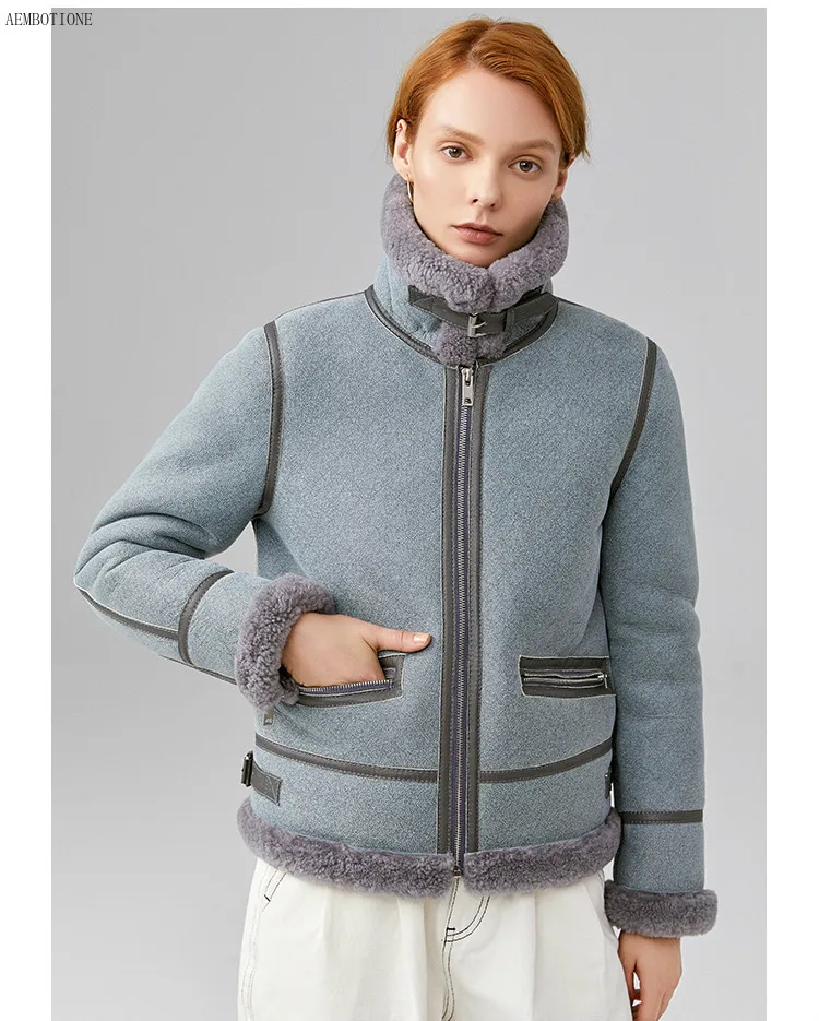 Fur One New Women Genuine Leather Jacket High Quality Shearling Coat Sheepskin Flight Women's Short Winter | Женская одежда