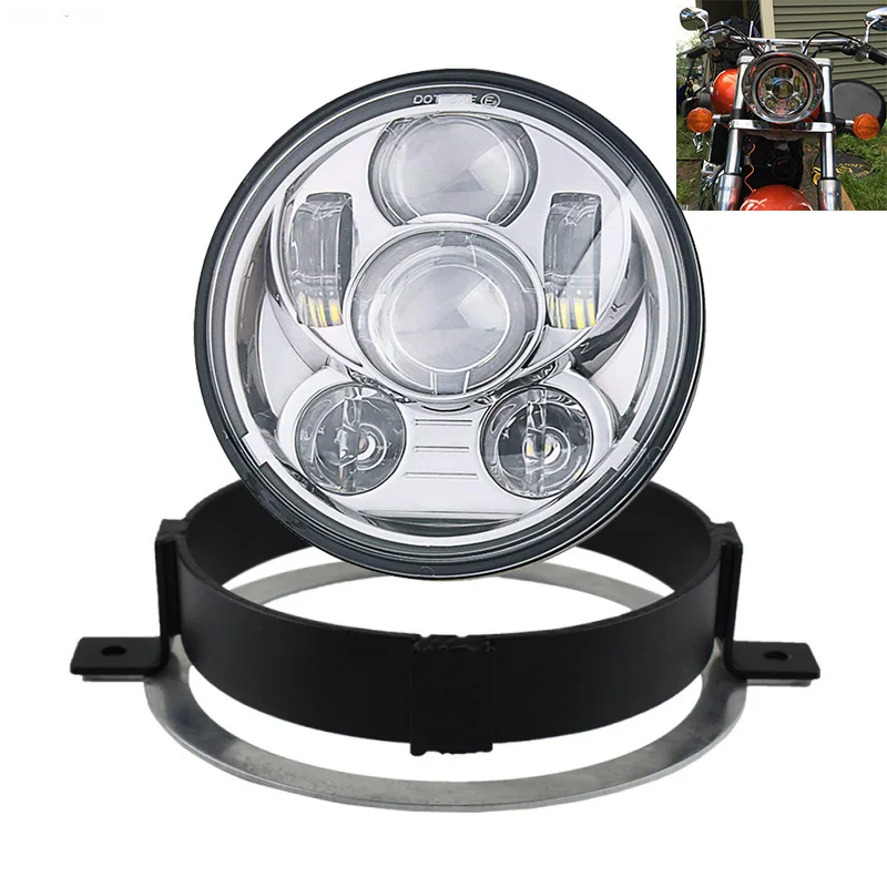 Black/Chrome 5.75 inch Motorcycle LED Headlight For Honda-Motorcycle VTX 1800/VTX 1300 5 3/4&quot Kit with Bracket |