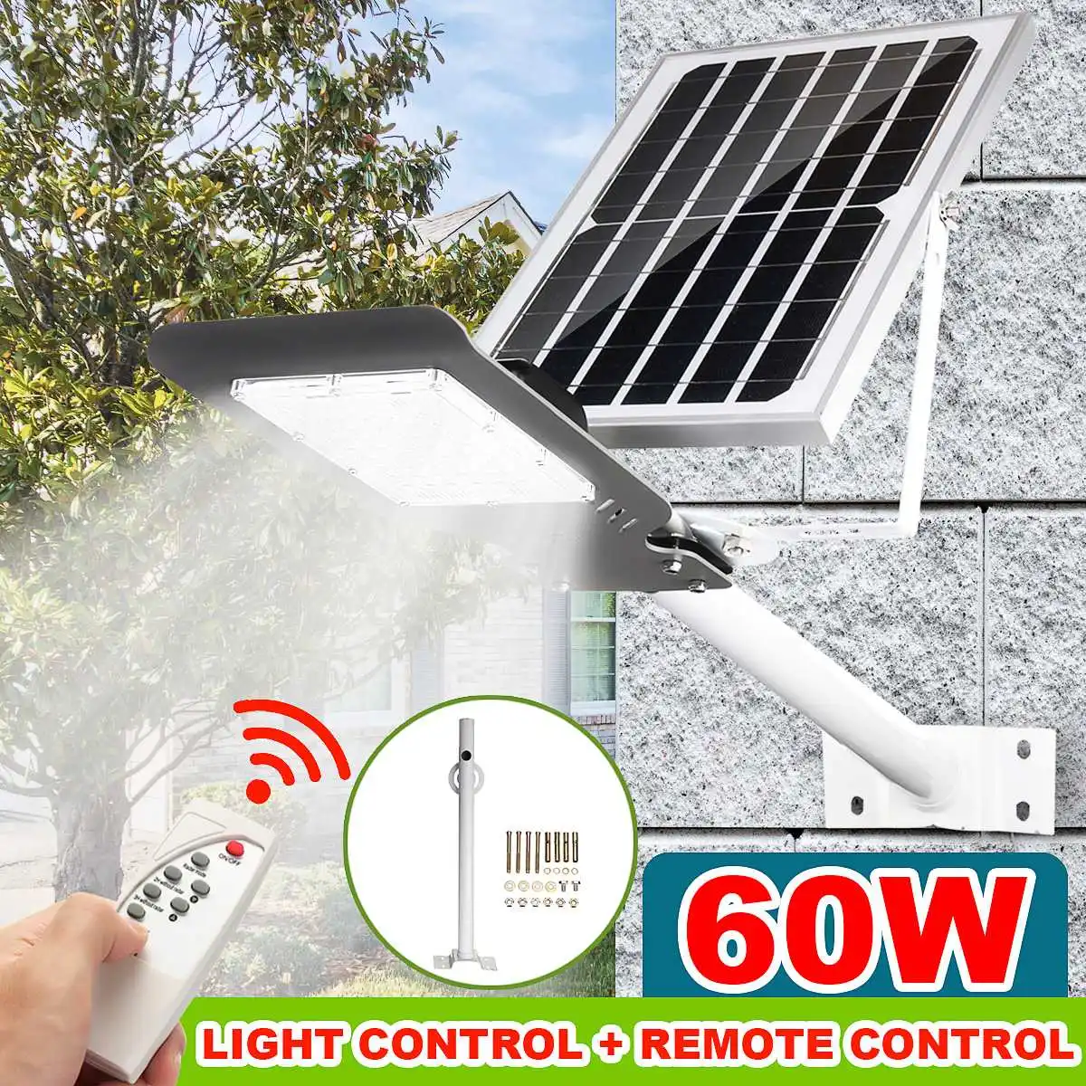 48LED 60W Solar Wall Street Light Outdoor Lighting Garden Lamp With Remote Controller Waterproof IP65 Lamp