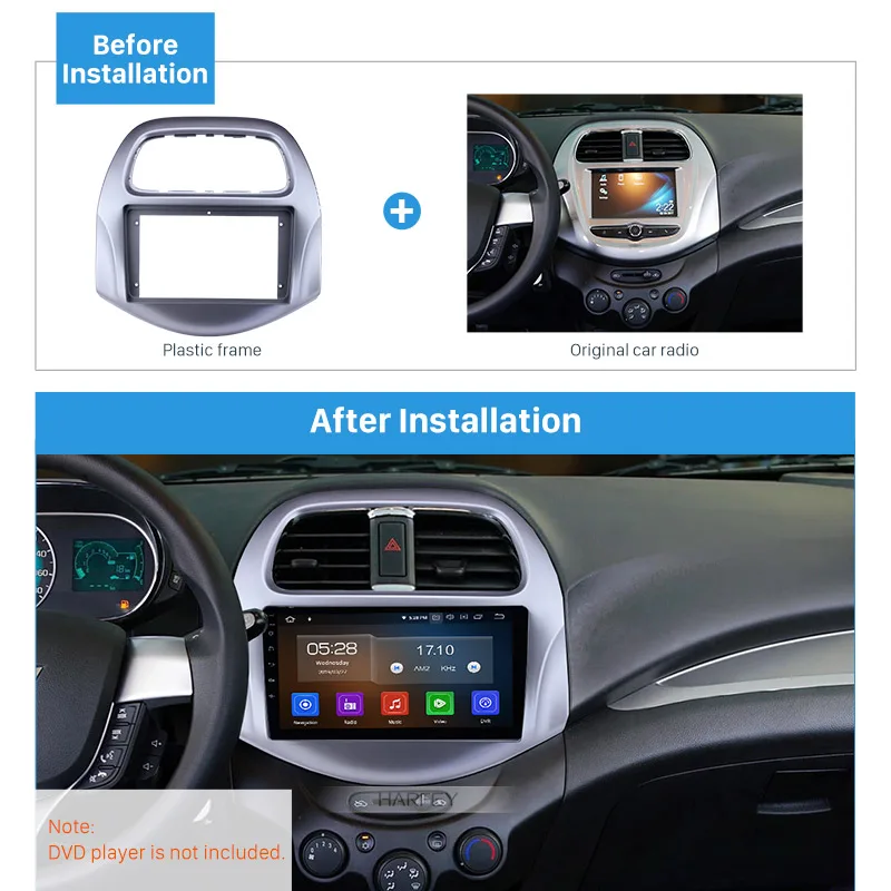 Harfey Серебристая двойная Din 9 дюймовая рамка для Daewoo Matiz/Chevrolet Spark/Baic/Beat 2018 комплект