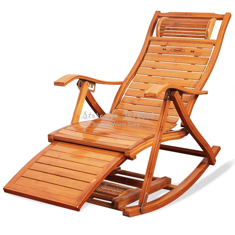 

Best Bamboo Rocking Chair Adult Lazy Lunch Break Folding Balcony Leisure Chair Recliner with Armrest Footrest Lounge Chair