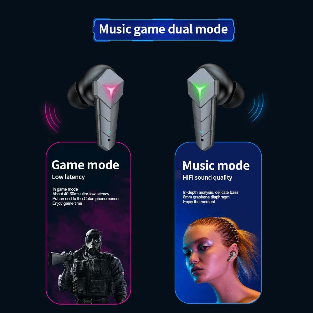FOR Wireless Gaming Headset TWS Bluetooth Earbuds 65ms Low Latency Gamer Headphones With Microphone PUPG Winner Earphones enlarge