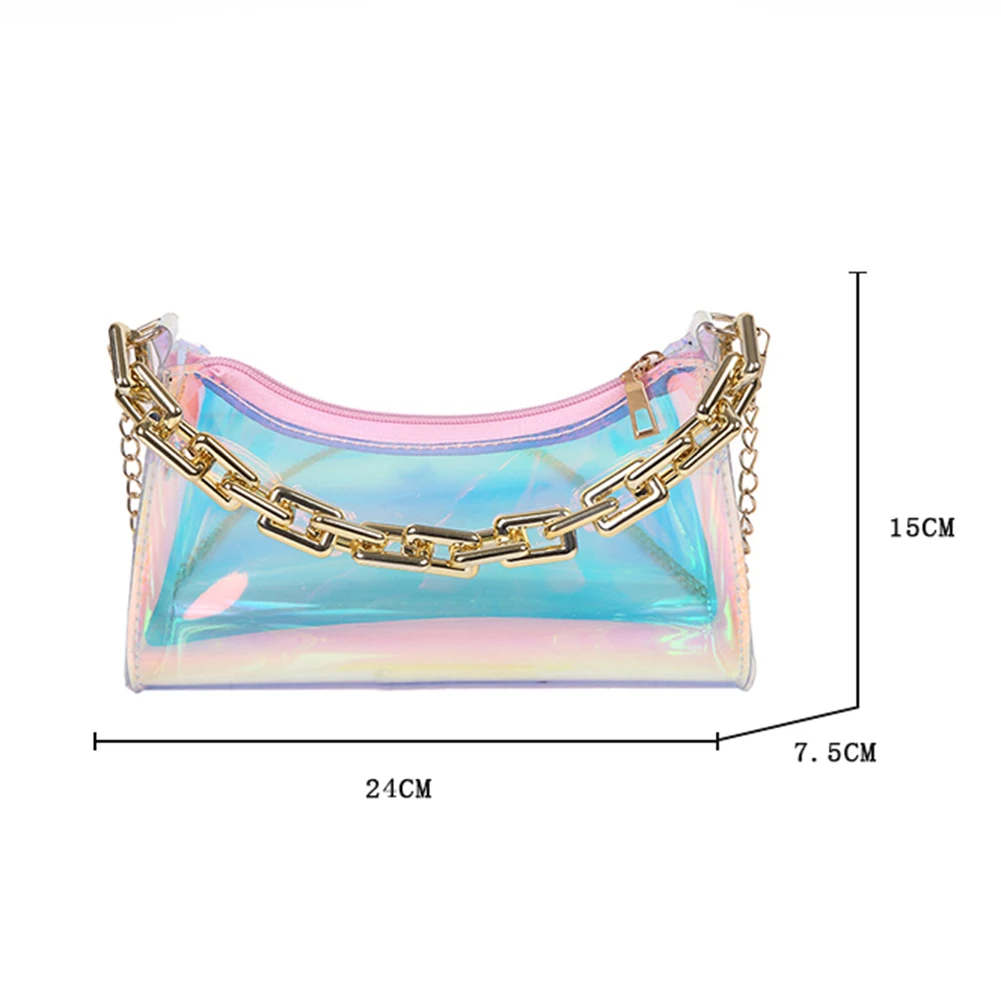 

Fashion Women Laser PVC Transparent Shoulder Crossbody Bags Thick Chain Underarm Bag Casual Ladies Small Hobos Handbags Purse