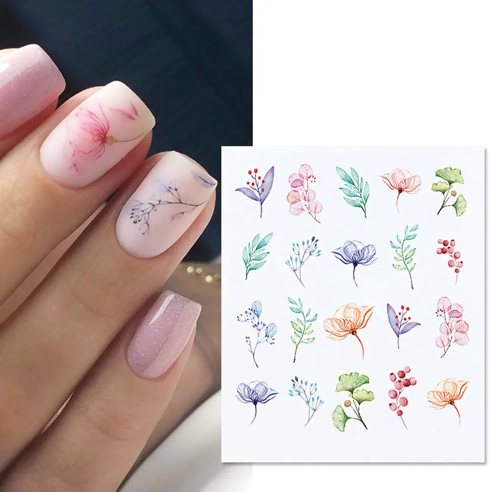 

Spring Summer Simple Flower Leaf Tree Water Decals Stickers Slider Watermarks Decoration Nail Art Manicures Nail Decoration