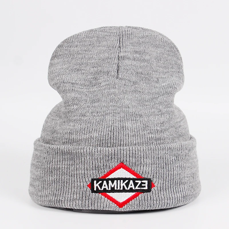 Серый Kamikaze вязаная шапка Eminem Новейший Альбом шапки эластичные бренд KAMIKAZE вышивка бини зимняя теплая Skullies& лыжные шапочки кепки - Цвет: Серый