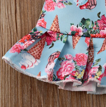 Женский летний комплект одежды для маленьких девочек верх с принтом мороженого и