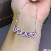 kjjeaxcmy fine jewelry 925 sterling silver natural pink sapphire girl luxury pendant necklace chain support test chinese style