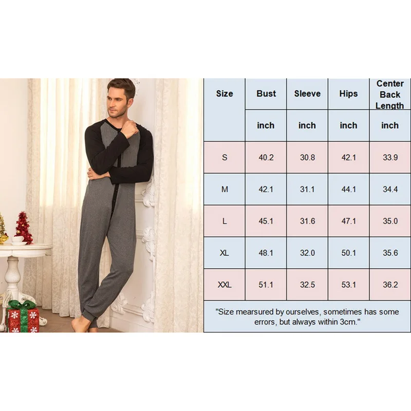 

Men Pajamas Jumpsuits Patchwork Long Sleeve O Neck Homewear Comfortable Rompers Casual Mens Playsuit Soft Sleepwear S-5XL