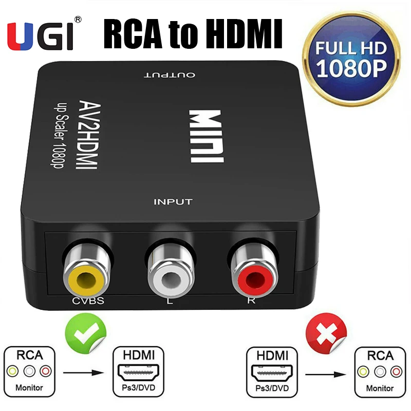 UGI AV к HDMI 1080P RCA CVBS HDTV Видео Аудио Композитный конвертер мини адаптер HDTV/DVD AUX кабель