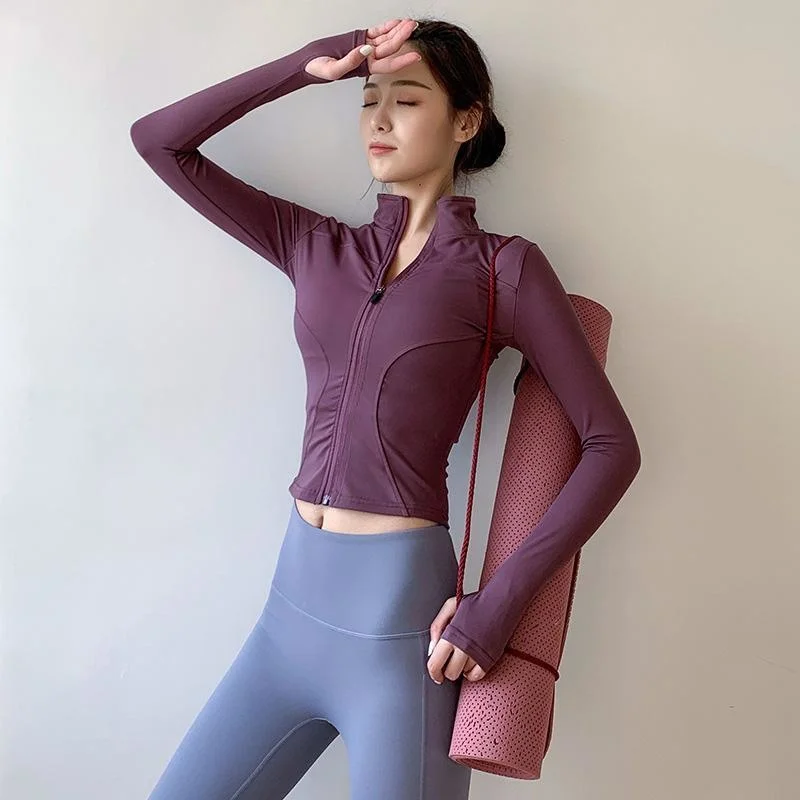 

Yoga Crop Top Coat Women's Spring Summer New Jacket 2021 Sports Top Cardigan Zipper Running Top Deportivo Mujer Camisetas