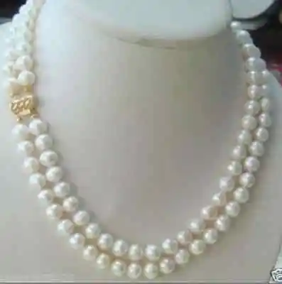 

hot 2 row 7-8MM AKOYA REAL WHITE PEARL NECKLACE 17-18 inch