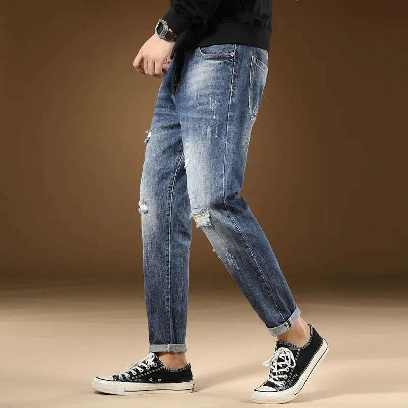 Мужские джинсы Корейская версия Модные узкие уличные повседневные Простые брюки