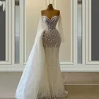 Великолепное прозрачное кружевное свадебное платье с длинным рукавом и вырезом русалка, свадебные платья с открытыми плечами и шлейфом