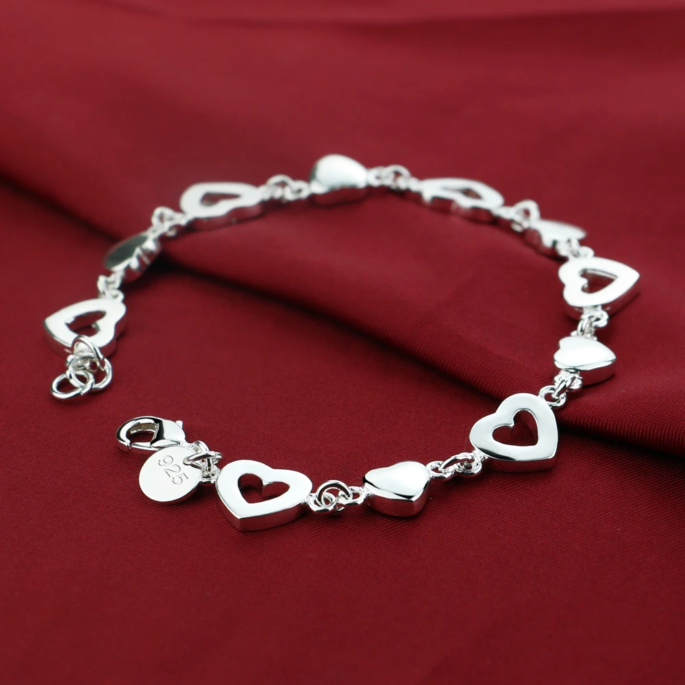 925 стерлингового серебра женские модные ювелирные изделия браслет в виде сердца