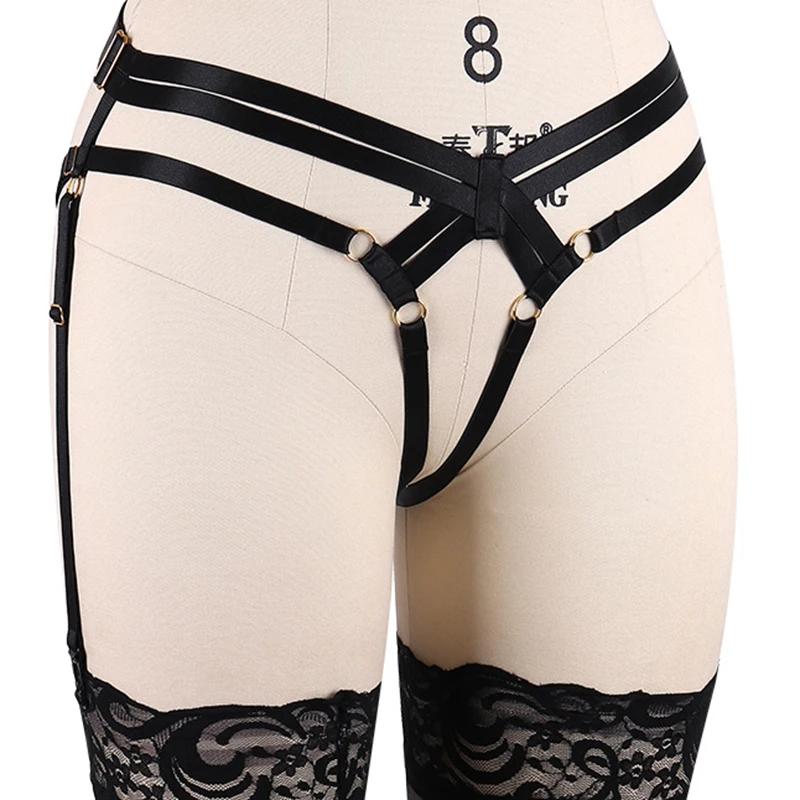 Черные трусики подвязки привязной ремень пикантные рейв-клетка для Тела Бондаж