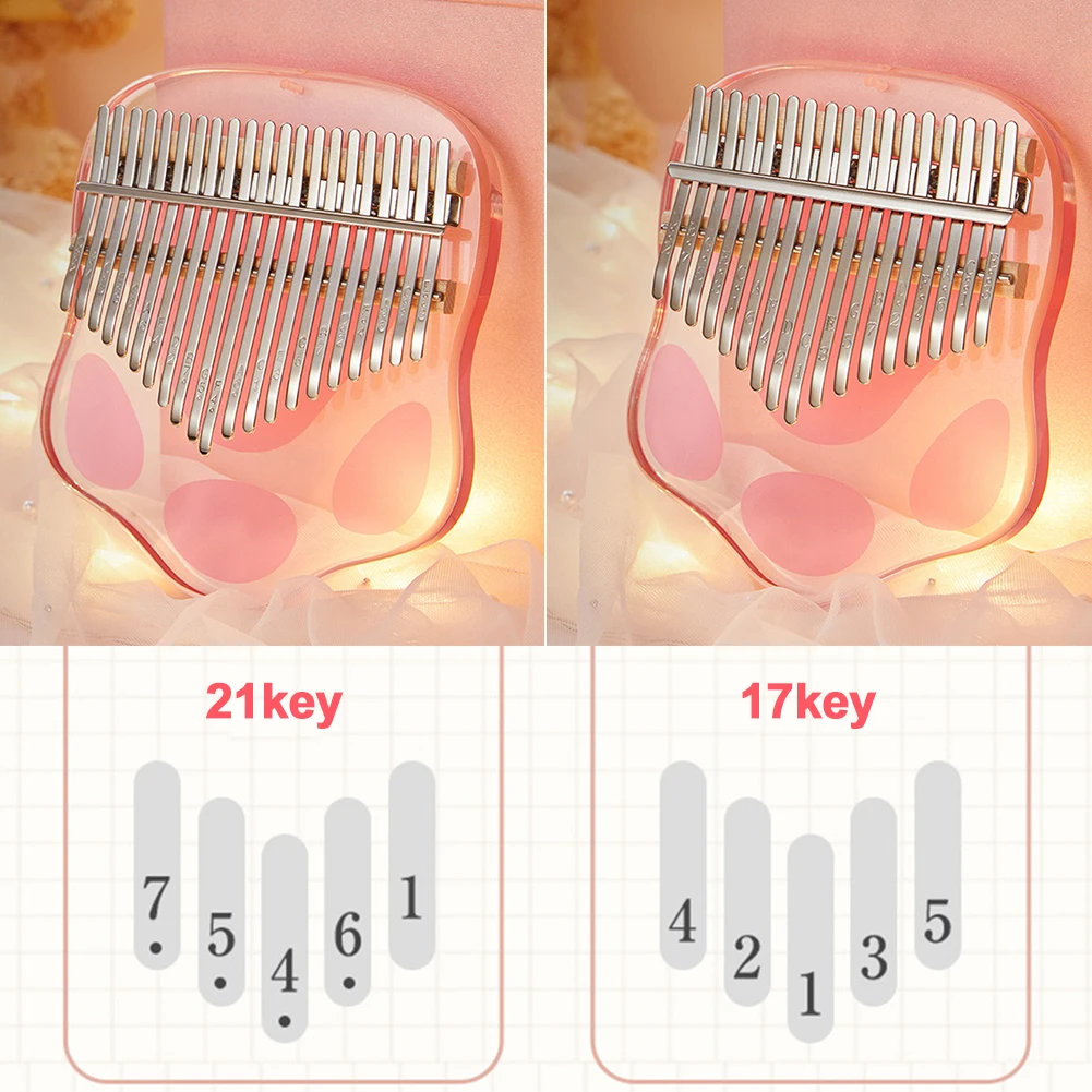 

17key 21key Mini Beginners Musical Instrument Kalimba Home Kindergarten Birthday Gift Kids Toy Thumb Piano Transparent Acrylic