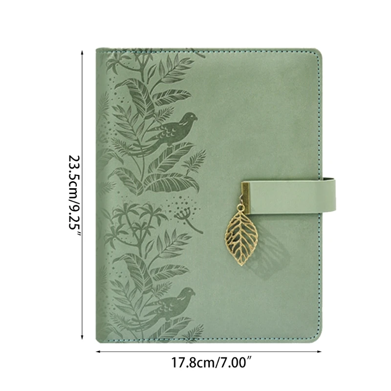 

A5 Loose-leaf Scrapbook Journal Notepad Leaves Pendant Personal Diary Refillable Travel Journal w/ Magnetic Clasp