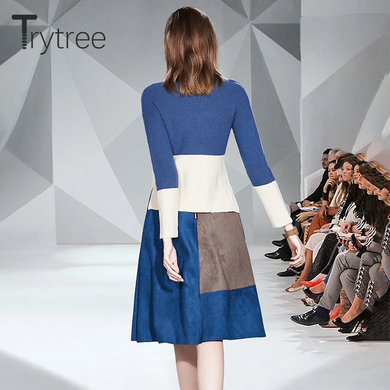 Осенне-зимний комплект из двух предметов Trytree 2020 повседневный Вязаный топ с