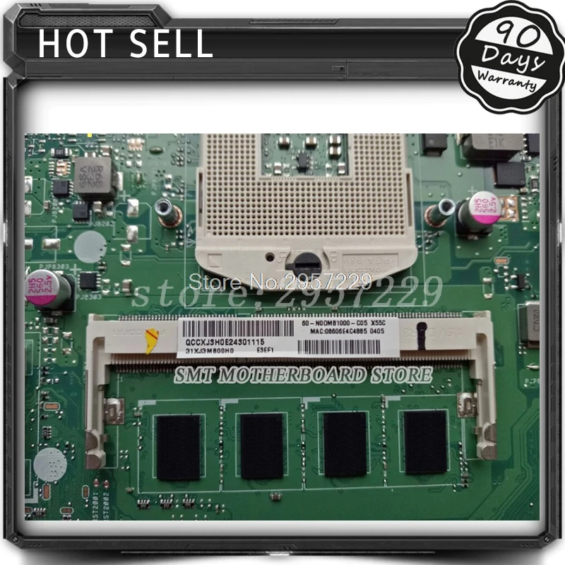 

X55C Motherboard REV:2.1/2.2-4GB For Asus X55VDR X55V X55C laptop Motherboard X55C Mainboard X55C Motherboard test 100% ok