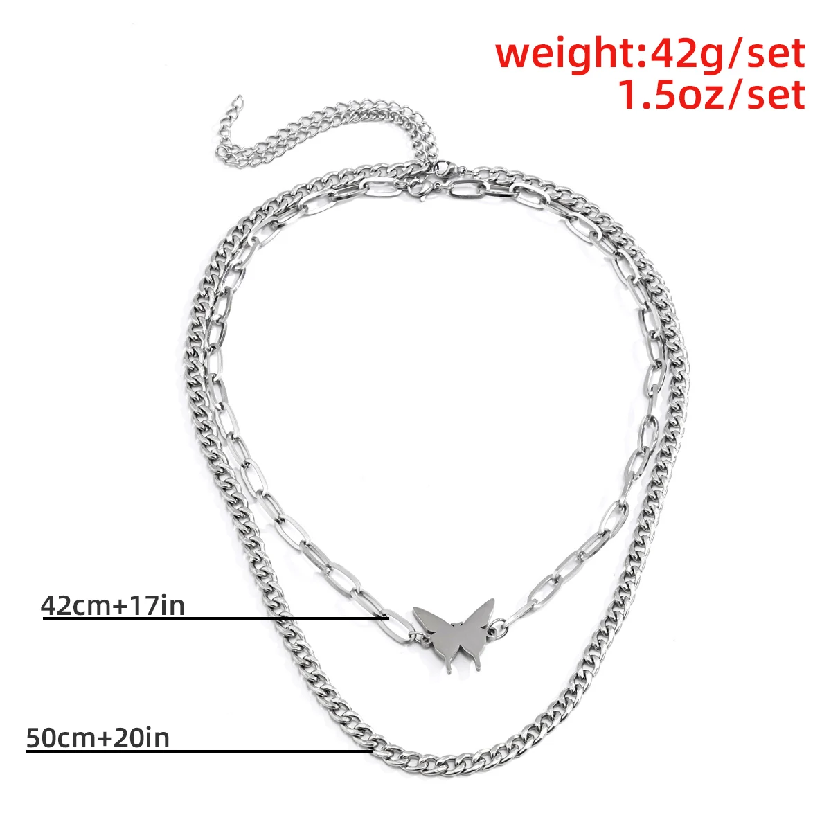 

Salircon Goth Stainless Steel Butterfly Pendant Necklace for Women Kpop Silver Color Link Chain Necklaces Punk Choker Jewelry