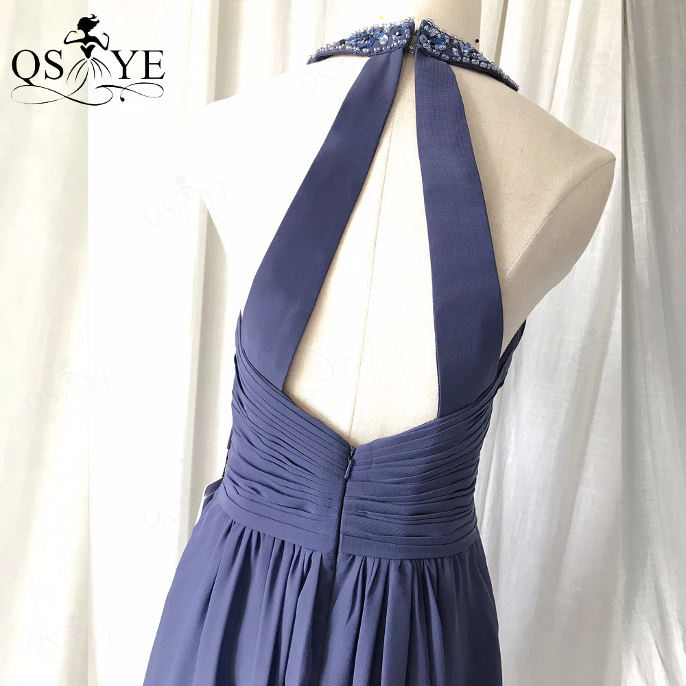

Navy Short Homecoming Dresses Chiffon Halter Neck Prom Gown Crisscross Beading Crystals Open Back Cheap Girl Party Gown Vestido