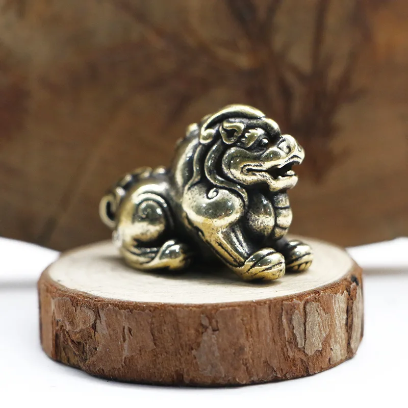 

Antique Solid Brass unicorn Miniature Figurines Retro Copper Animal Tea Pet Desktop Ornament Decor Crafts Keychain Pendants