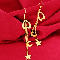 long tassel star moon design dangle earrings women jewelry yellow gold filled fashion female gift