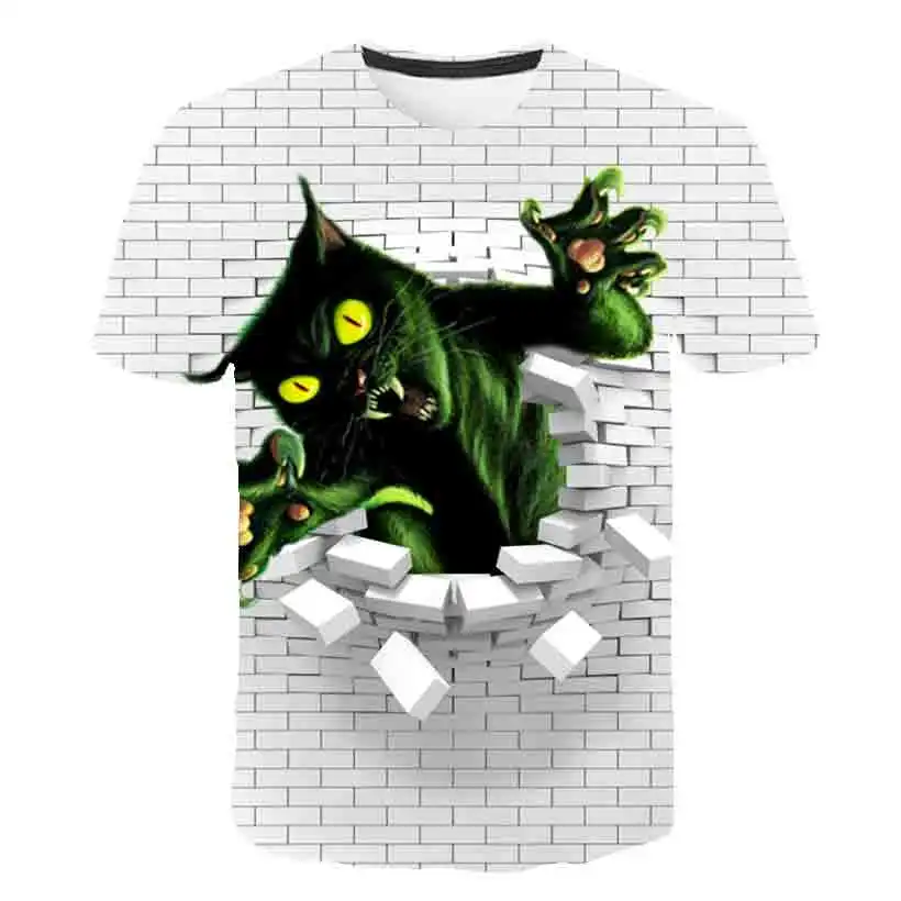 Новые модные черные футболки с 3D изображением кота для мальчиков 8 видов
