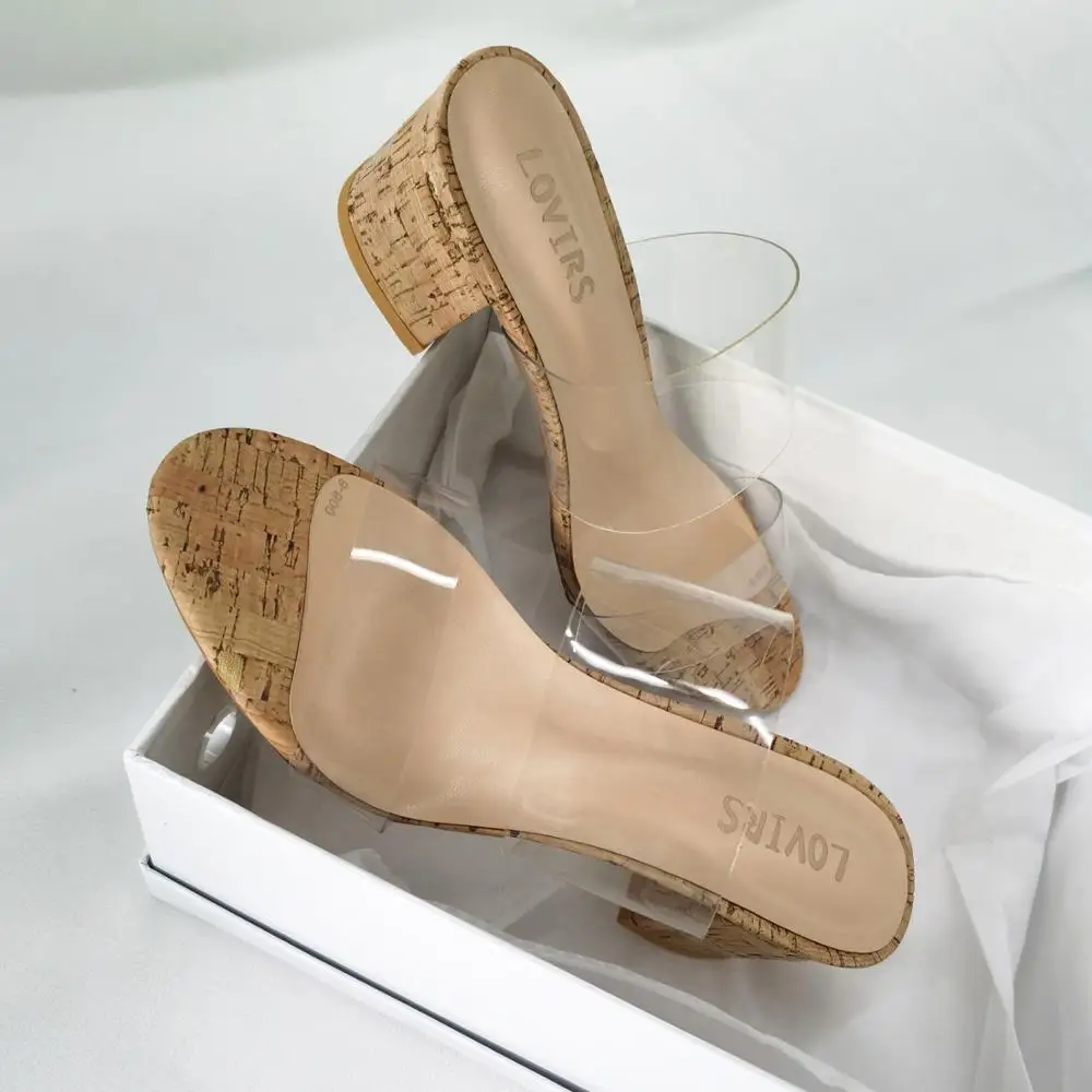 LOVIRS классический прозрачных ПВХ женщина черный Босоножки с открытым носом и