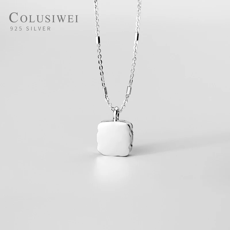 

Colusiwei Irregular Square Pendant Necklace for Women Authentic 925 Sterling Silver Geometric Link Chain Necklace Fine Jewelry