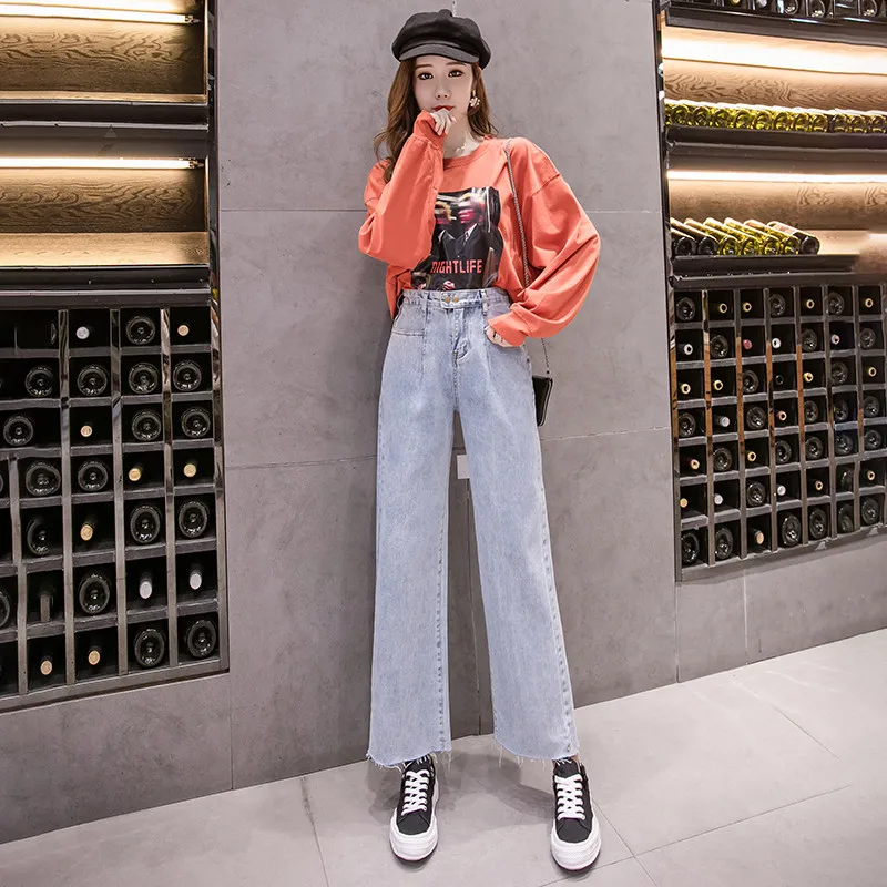 

Limiguyue Women Vintage Spring Autumn Straight Jeans High Waist Wide Leg Denim Pants Cropped Trousers Fashion Street Style K062