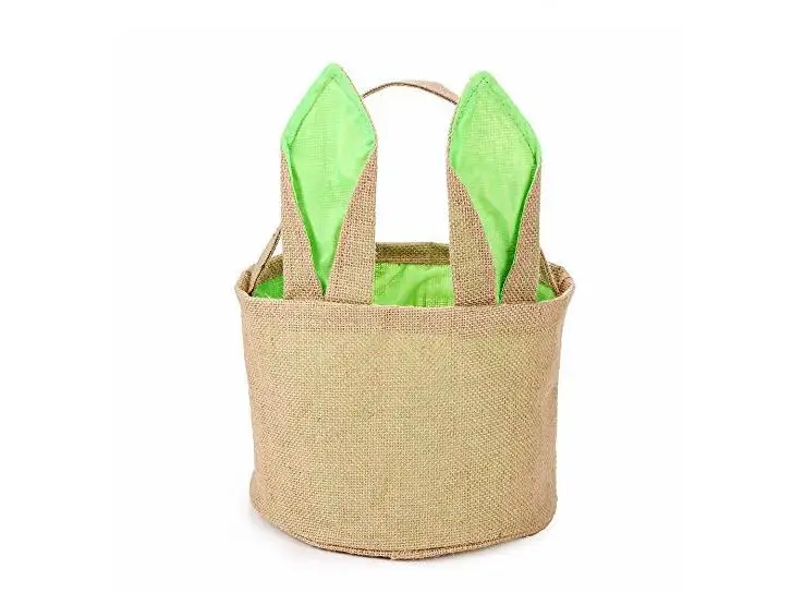 

100pcs/lot Ready to Ship Jute Bunny Easter Bucket Easter Egg Bucket Burlap Easter Basket with Ears Easter Tote Bag Wholesale
