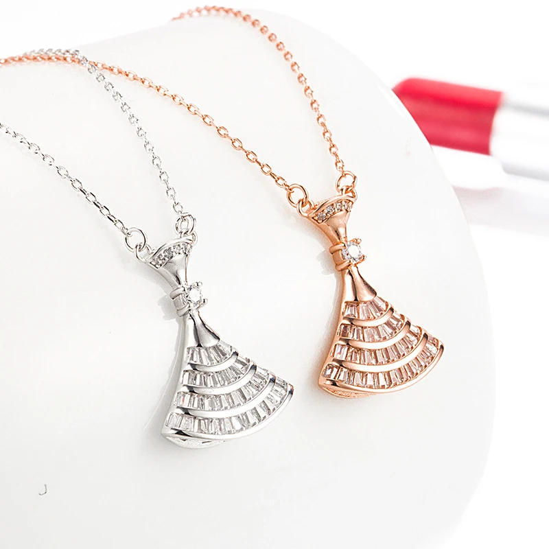 

New High Quality Real S925 Zircon Skirt Sector Fashion Jewelry Necklace Pendant Chain Female Fashion Accessories Jewel Women