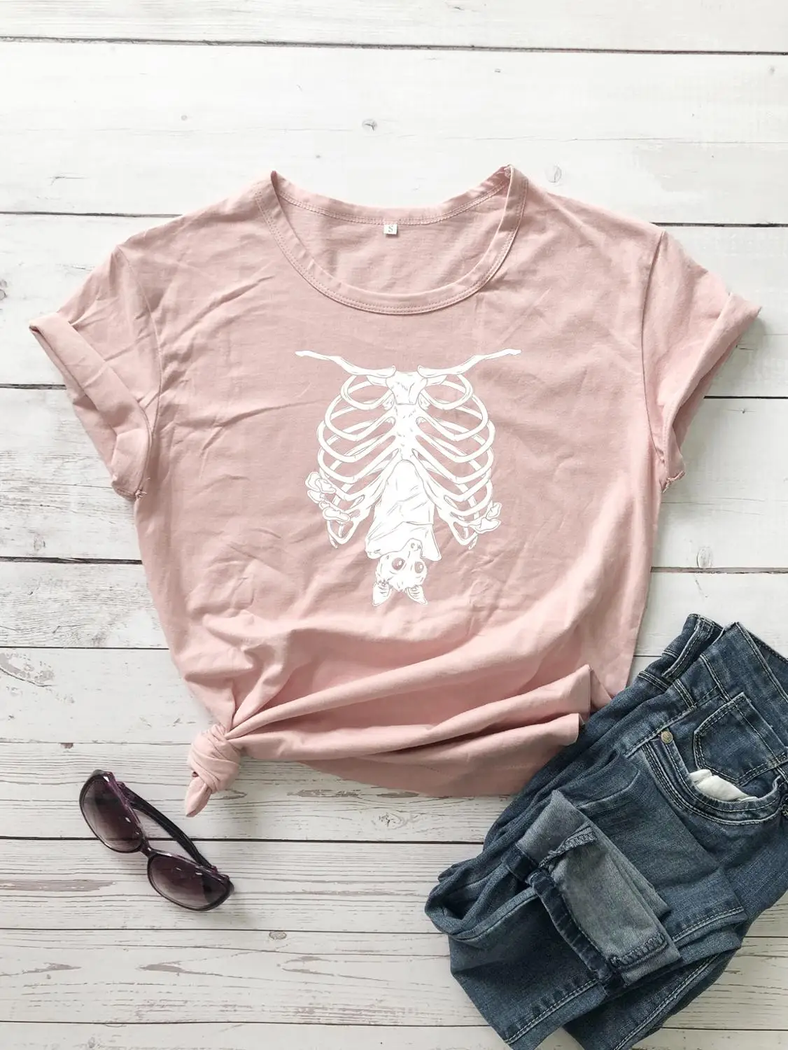 Creepy Bat skull Gothic T-Shirt funny 100% Cotton graphic street style Fashion grunge tumblr unisex women casual tshirt top tee | Женская