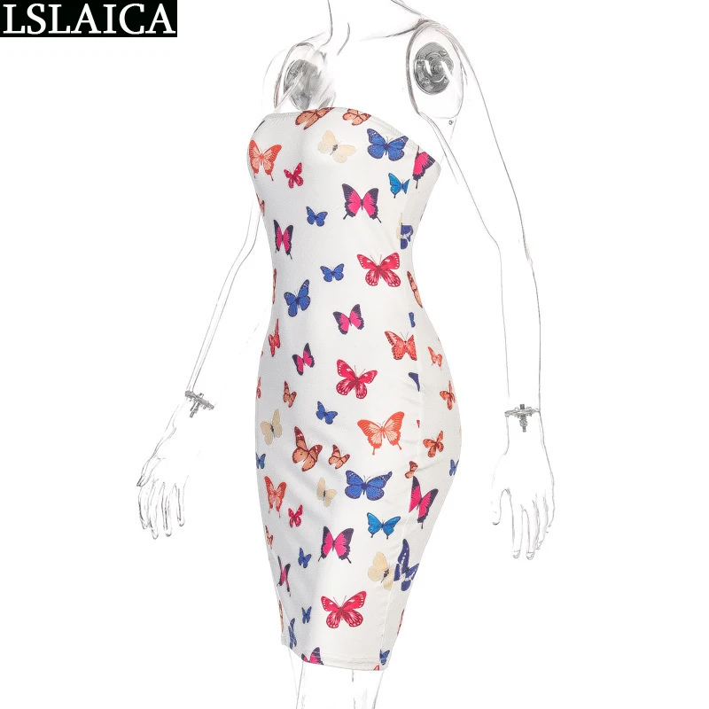 

Summer Dress For Women Strapless Sexy Fashion Butterfly Dress Women High Waist Hollow Out Mini Party Clubwear Bodycon Dress