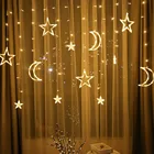 Новогодняя светодиодная гирлянда-занавеска со звездами, луной, светящаяся гирлянда на Рождество, домашнее комнатное украшение, вилка для ЕССШАВеликобритании