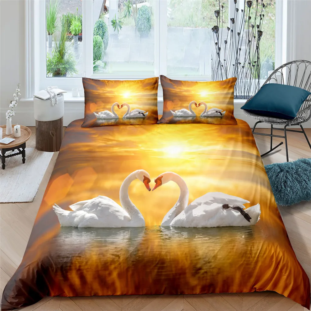

3D Swan Bedding Sets Quilt Cover King Size Home textile Bed Sets Duvet Cover Set King Queen Full Double Size