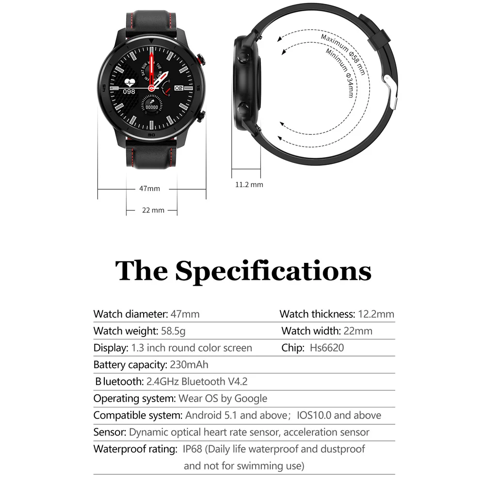 696 DT78 1.3inch Full Round Touch Screen Smart Watch Band Pedometer Smartwatch Men Women Heart Rate Monitor Bracelet | Электроника